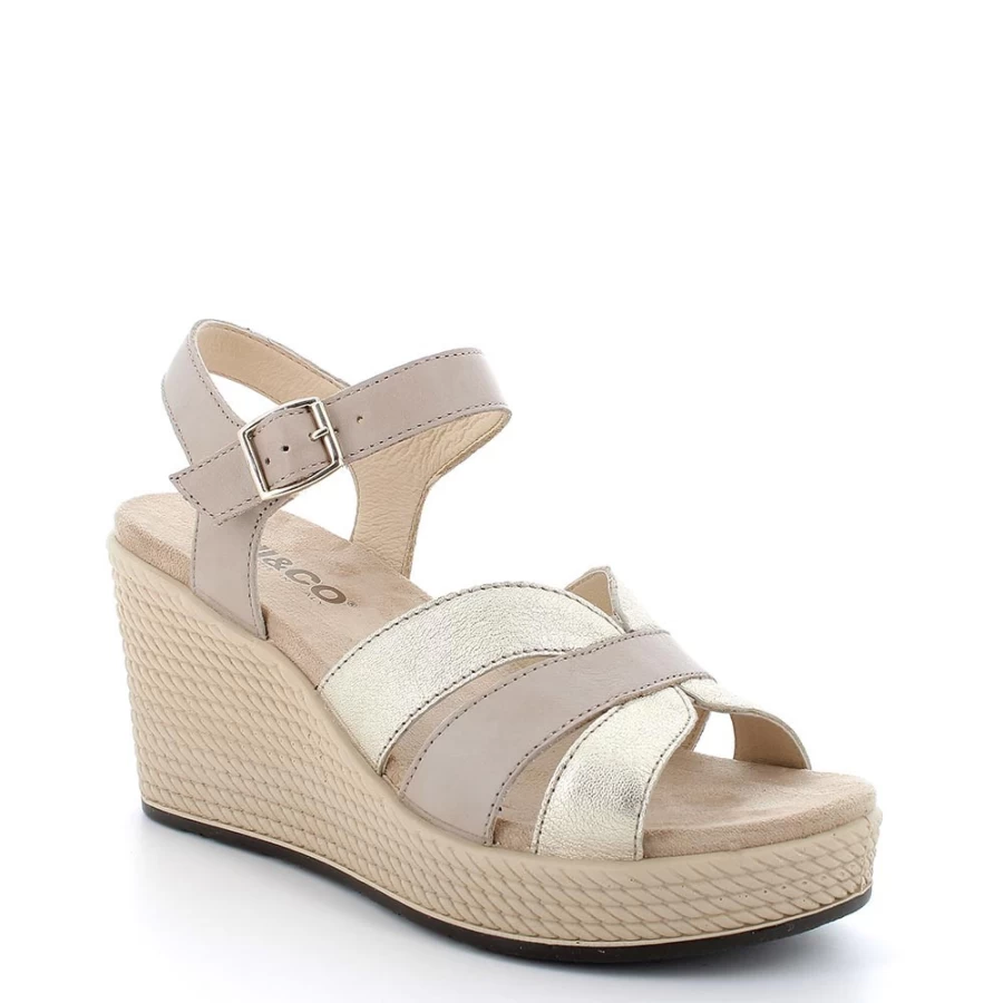 "Igi&Co Women's Beige-Platinum Leather Wedge Sandals"