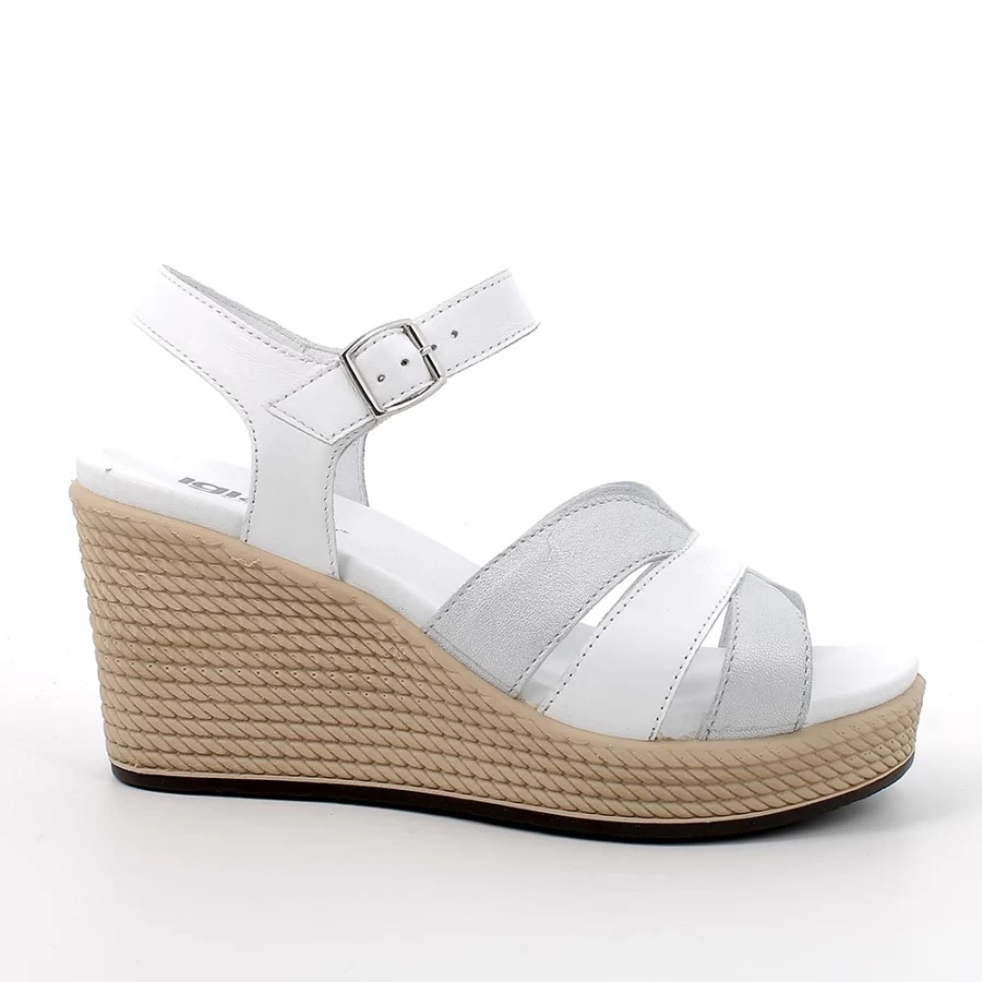 "Igi&Co Women's White & Silver Leather Wedge Sandals"