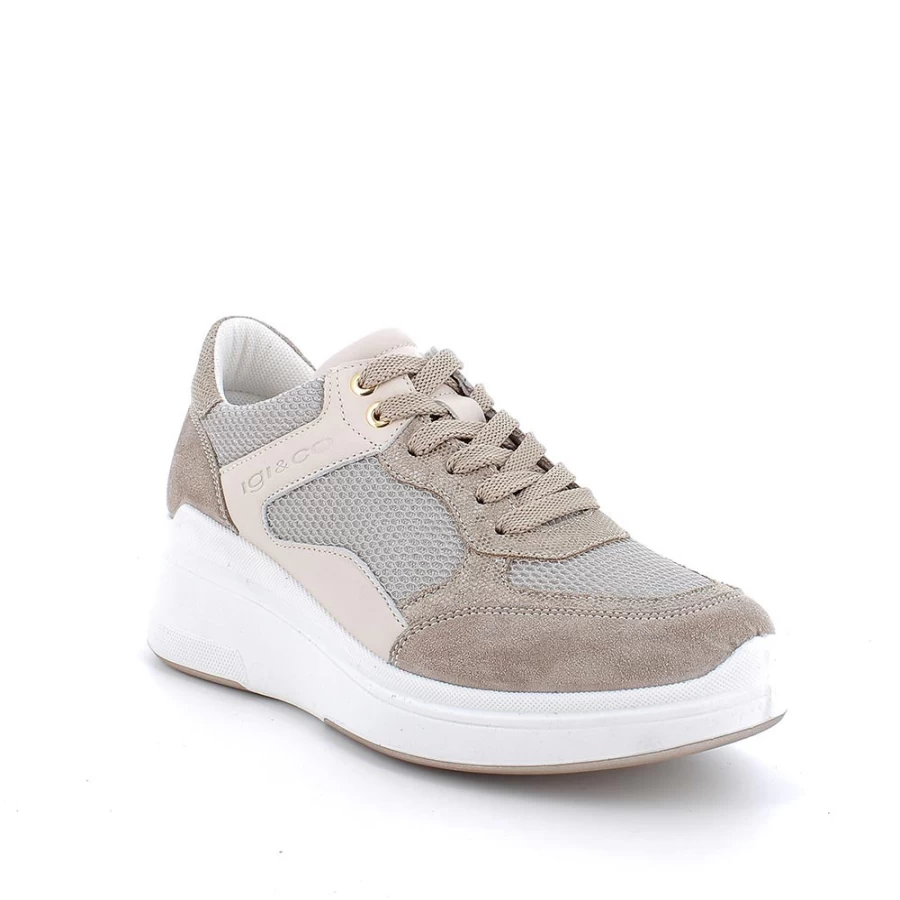 Igi&Co Women's Beige-Platinum Wedge Sneakers for Comfort and Style