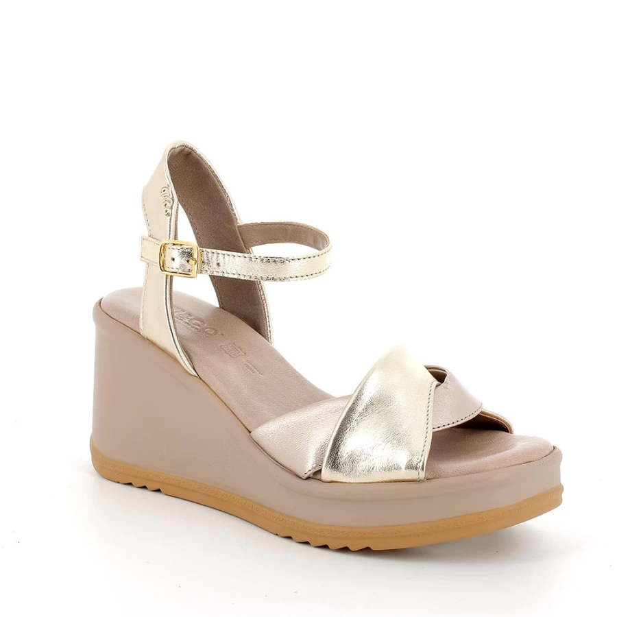 "Igi&Co Women's Platinum-Champagne Leather Wedge Sandals"