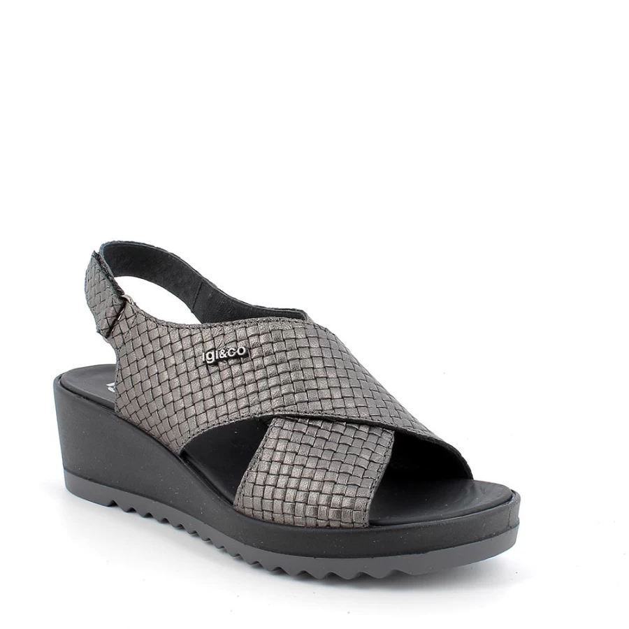 "Igi&Co Women's Leather Wedge Sandals in Coal Color"