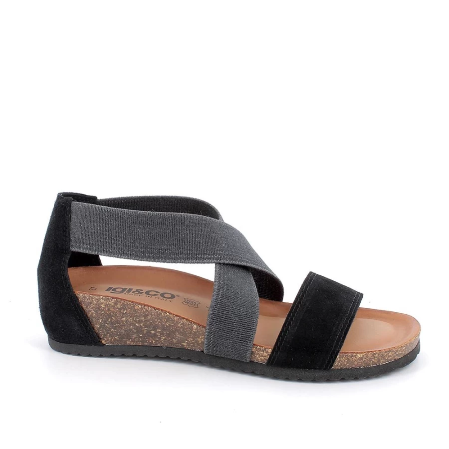 "Igi&Co Women's Black Leather Sandals – Stylish & Comfortable Footwear"
