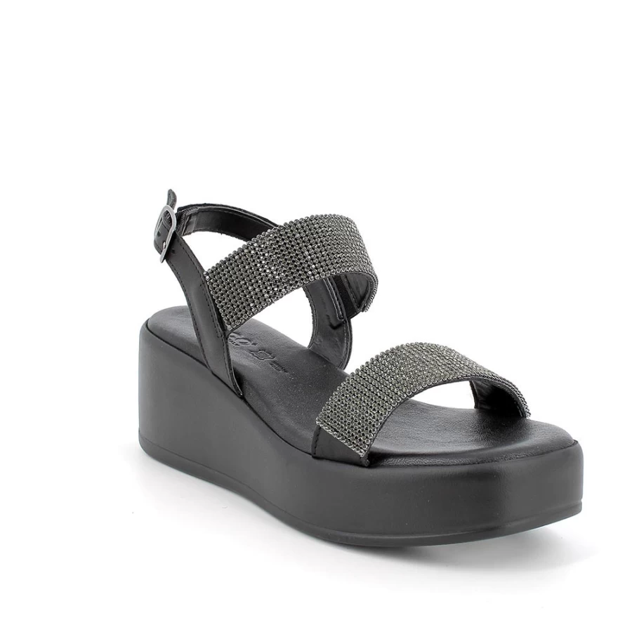 "Igi&Co Women's Leather Wedge Sandals in Black & Dark Grey"
