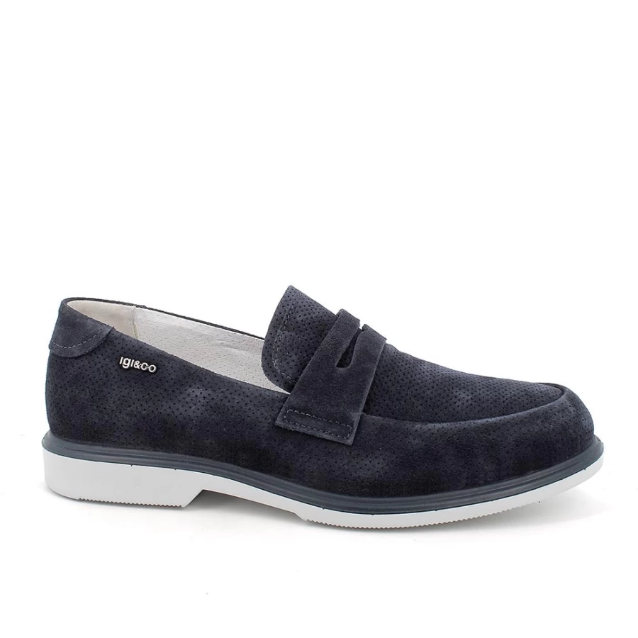 "Igi&Co Men's Blue Leather Moccasin Shoes"