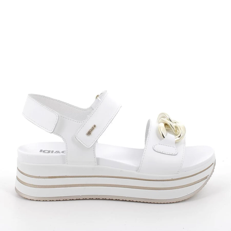 "Igi&Co Women's White Leather Wedge Sandals – Stylish & Comfortable"