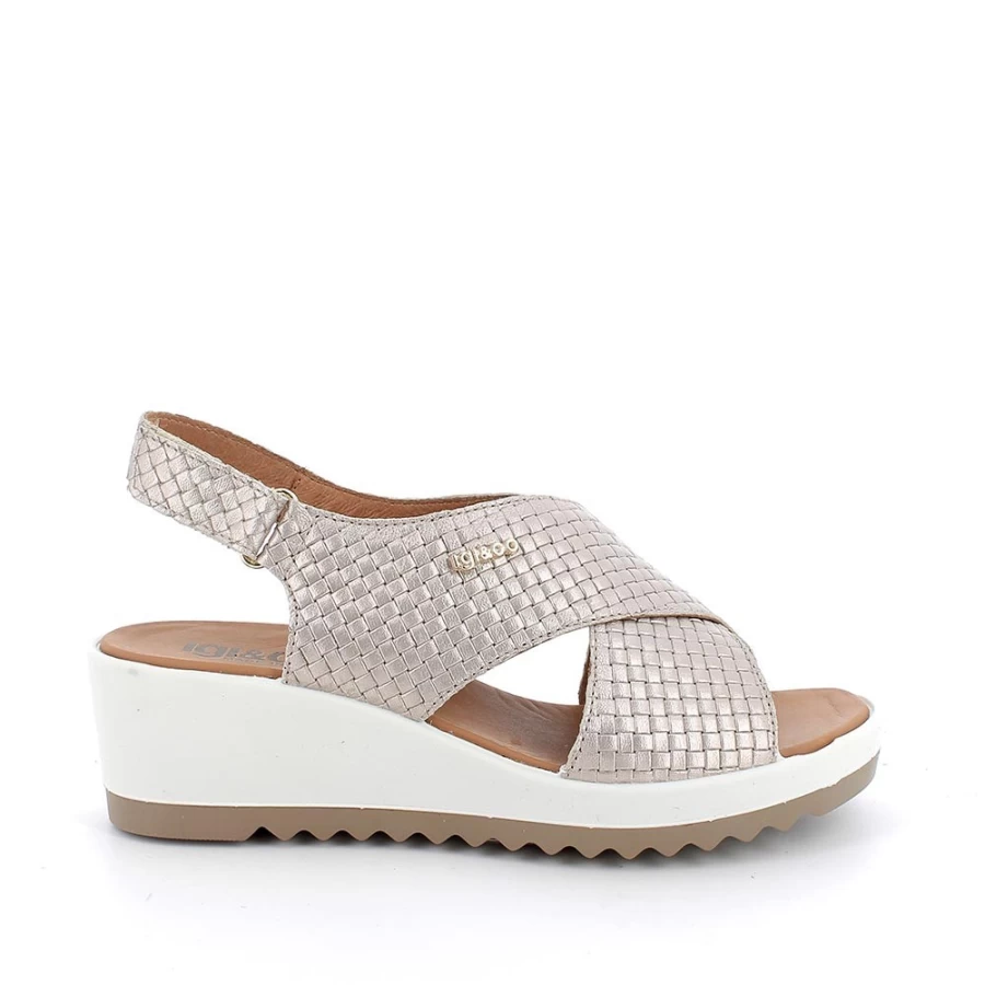 "Igi&Co Women's Leather Wedge Sandals in Champagne"