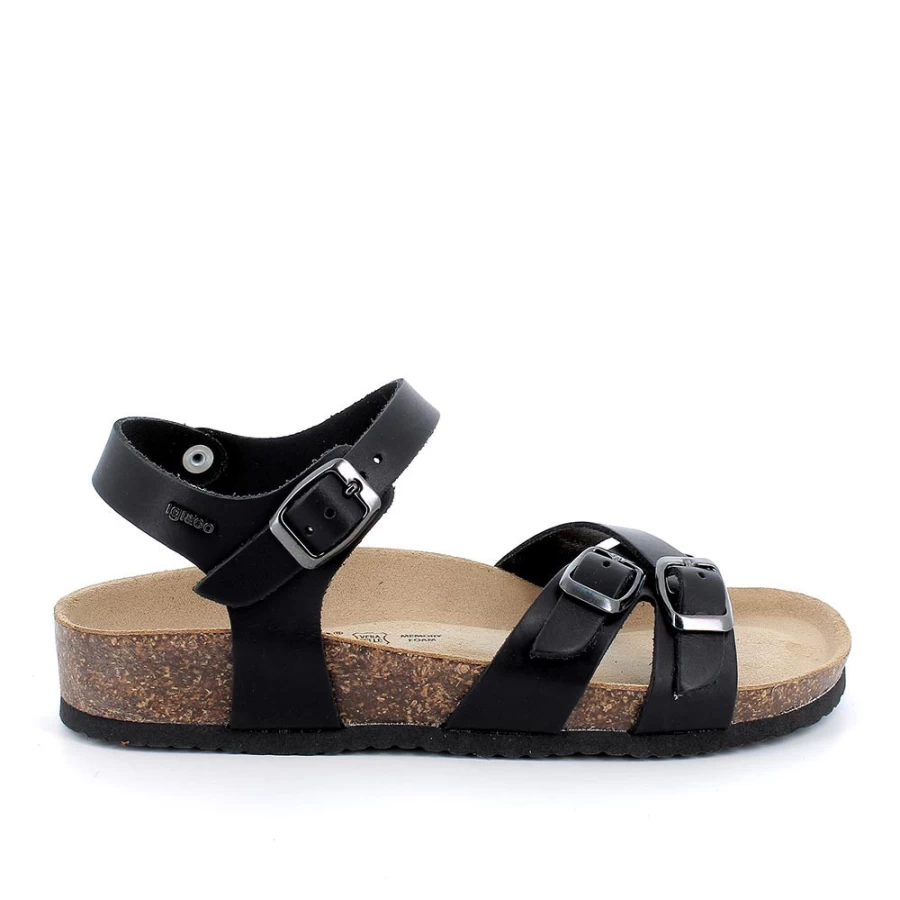 "Igi&Co Women's Black Leather Sandals – Stylish & Comfortable Footwear"