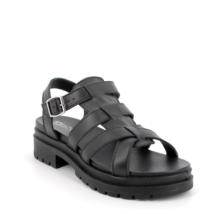 "Igi&Co Women's Black Leather Sandals with Heel - Stylish & Comfortable"