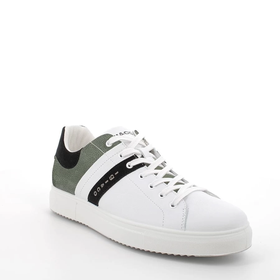 "Igi&Co Men's White & Military Green Leather Sneakers"