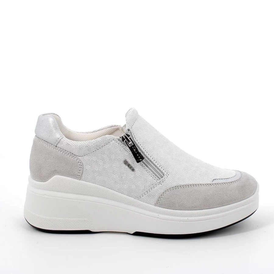 "Igi&Co Women's Pearl-White Iridescent Leather Wedge Sneakers"