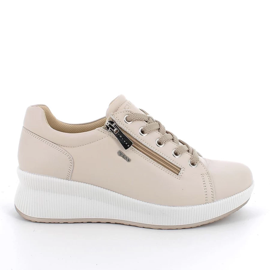 "Igi&Co Women's Leather Wedge Sneakers in Ecru"