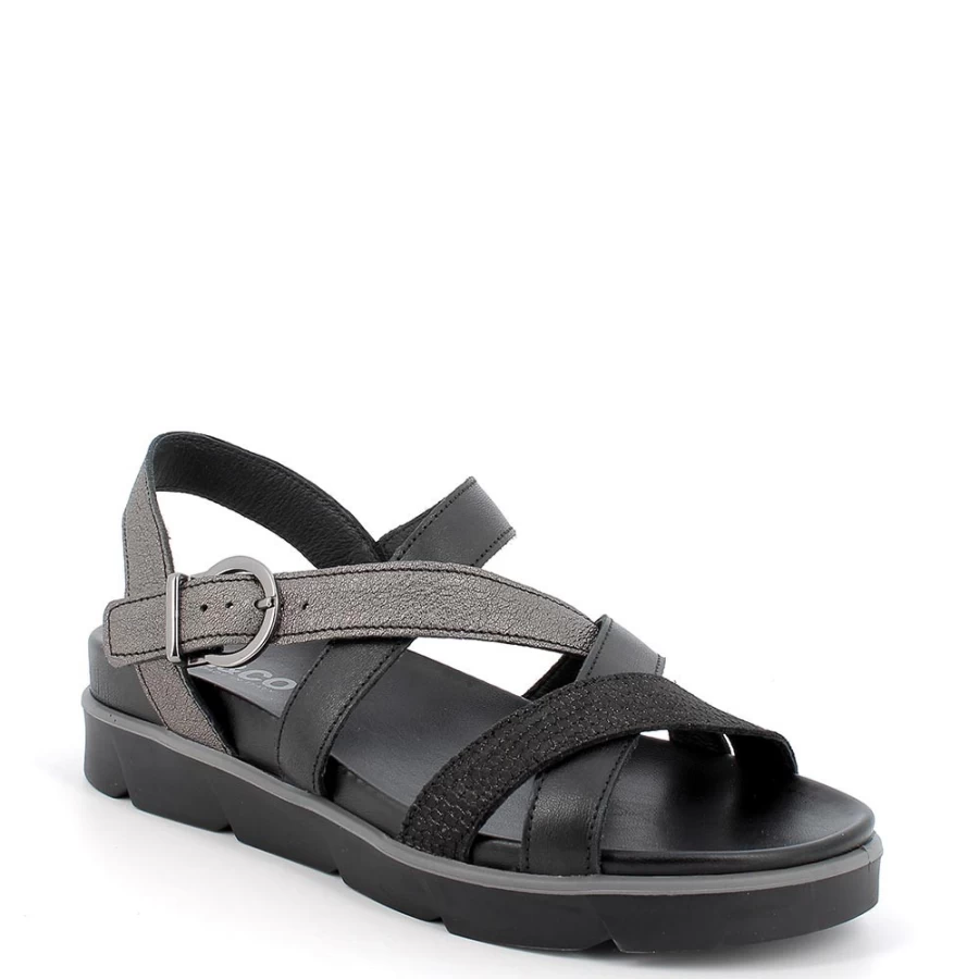 "Igi&Co Women's Leather Sandals in Coal-Black"