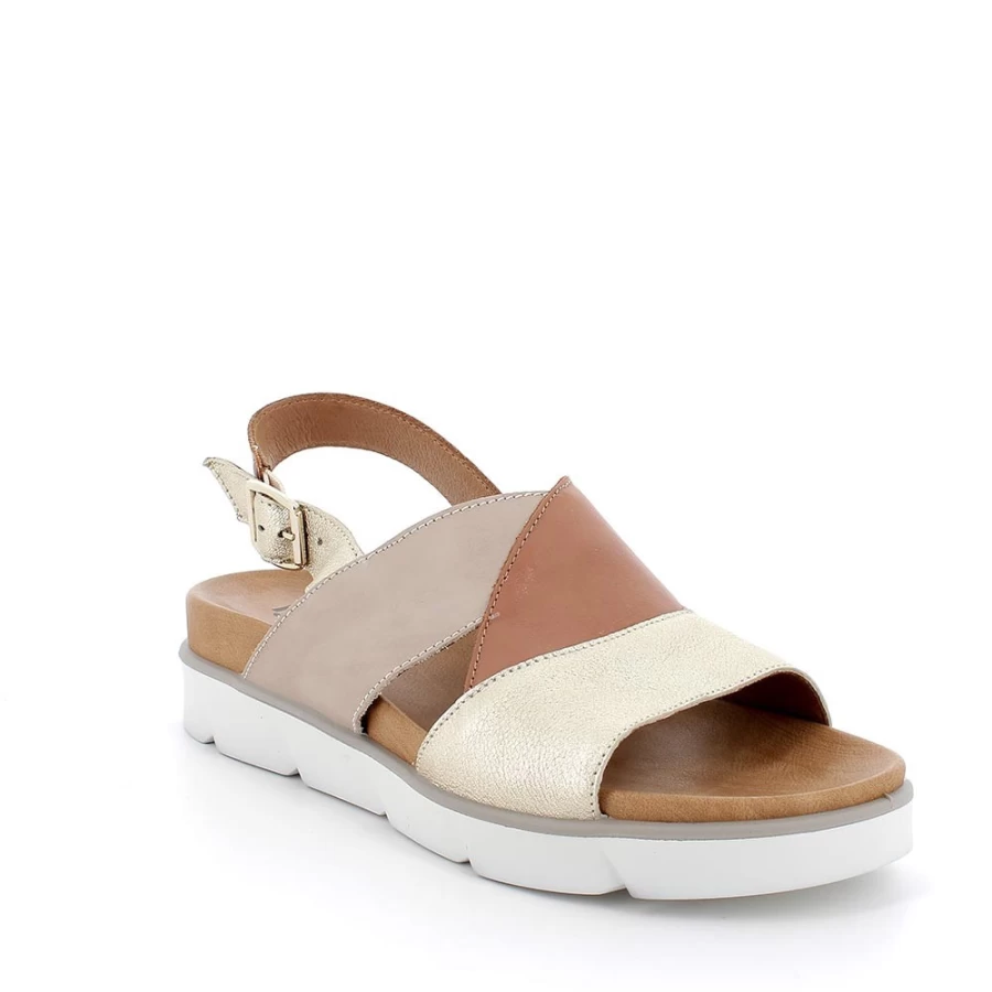 "Igi&Co Women's Platinum-Beige Leather Sandals – Elegant & Comfortable Footwear"