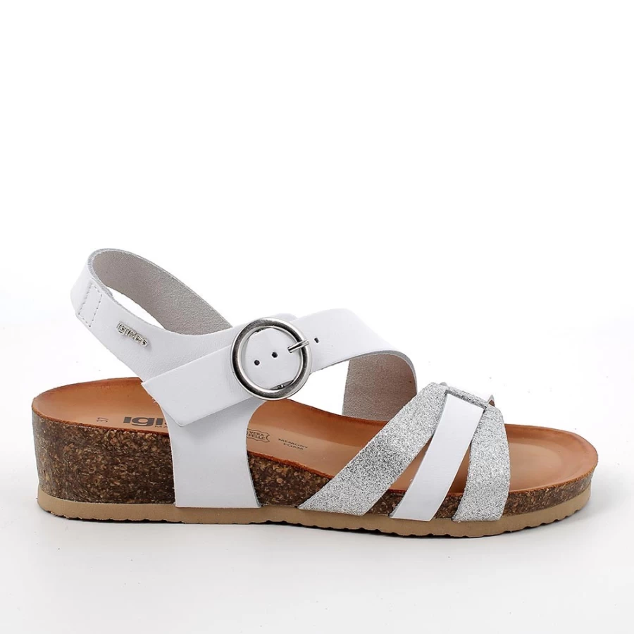"Igi&Co Women's White & Silver Leather Wedge Sandals"