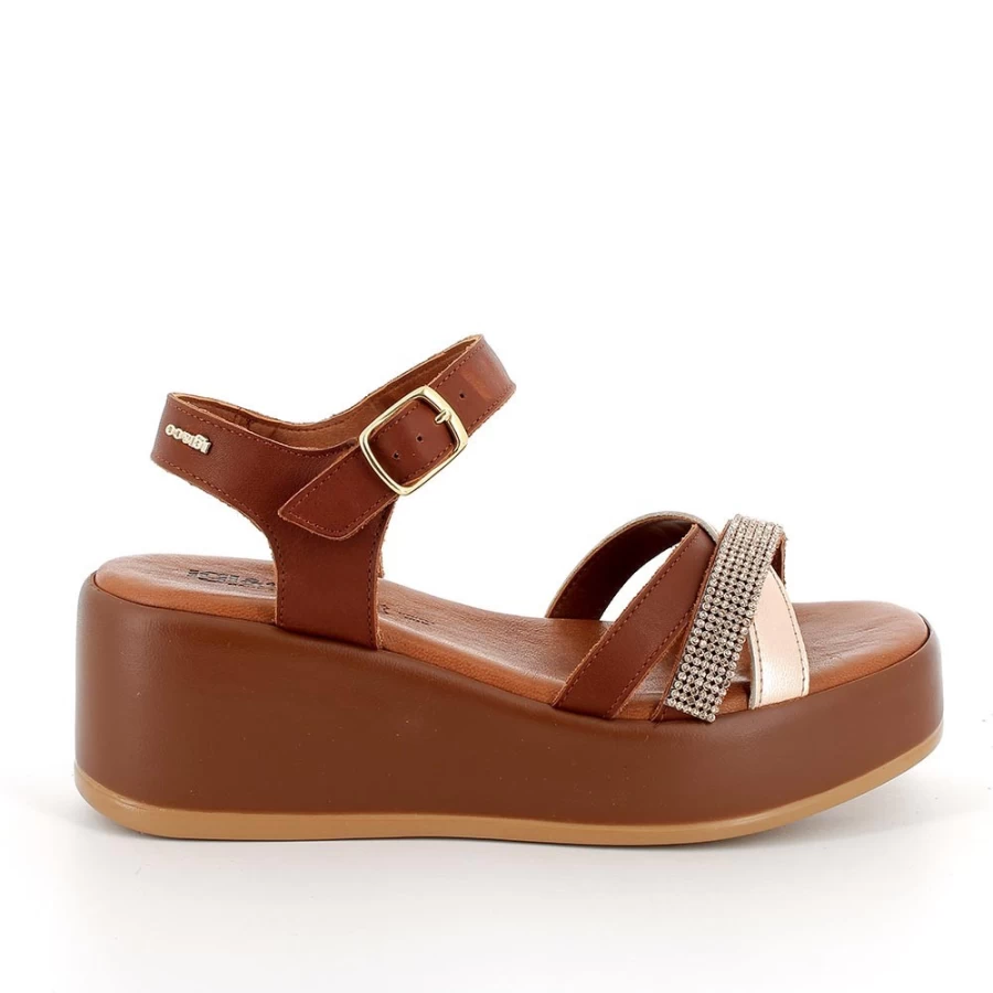 "Igi&Co Women's Light Brown-Pink Leather Wedge Sandals"