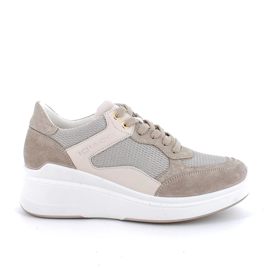 Igi&Co Women's Beige-Platinum Wedge Sneakers for Comfort and Style
