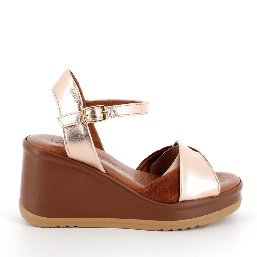 "Igi&Co Women's Leather Wedge Sandals in Powder-Brown"