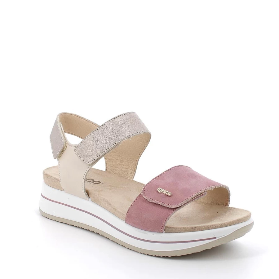 "Igi&Co Women's Leather Wedge Sandals in Pink-Champagne"