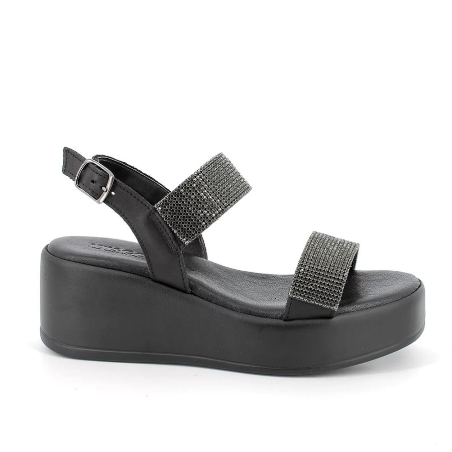 "Igi&Co Women's Leather Wedge Sandals in Black & Dark Grey"