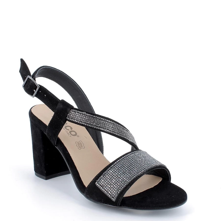 "Igi&Co Women's Black Leather Sandals with Heel - Stylish & Comfortable"