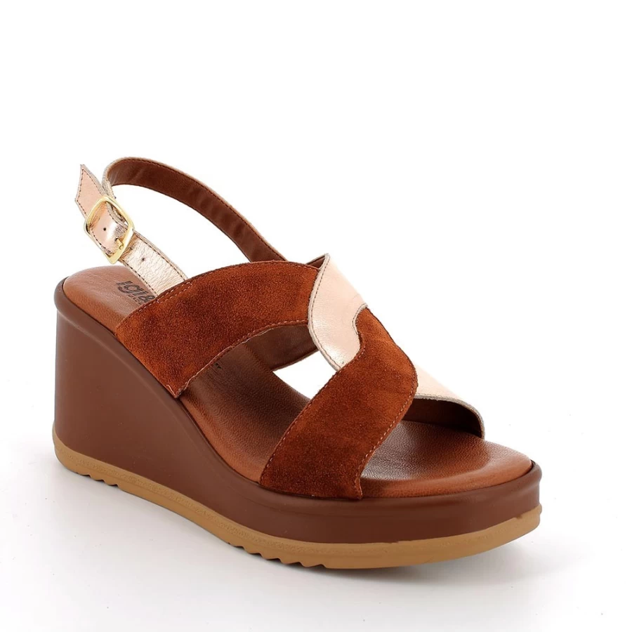 "Igi&Co Women's Leather Wedge Sandals in Powder-Brown"