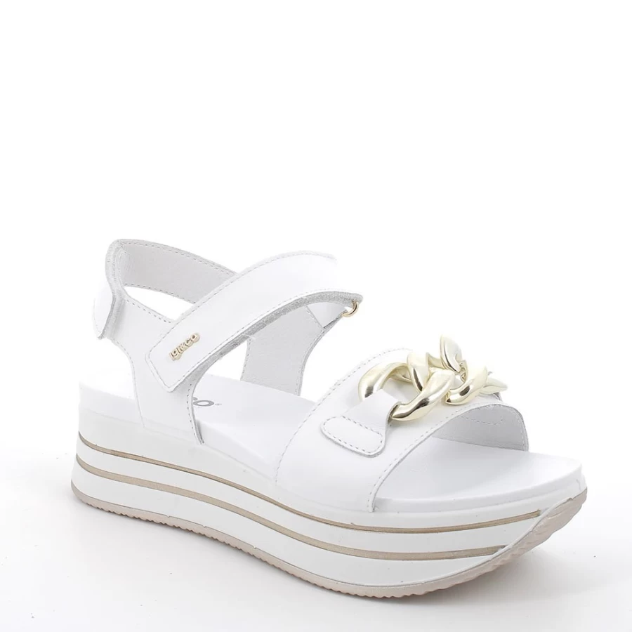 "Igi&Co Women's White Leather Wedge Sandals – Stylish & Comfortable"
