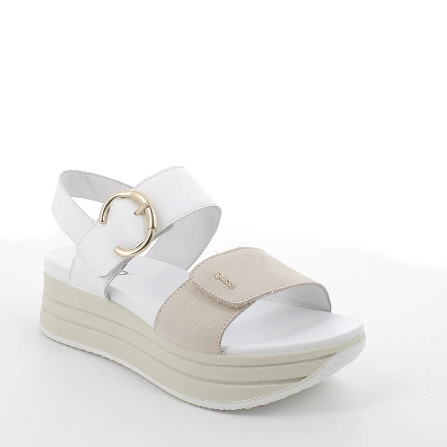 "Igi&Co Women's Beige & White Leather Wedge Sandals – Stylish & Comfortable"