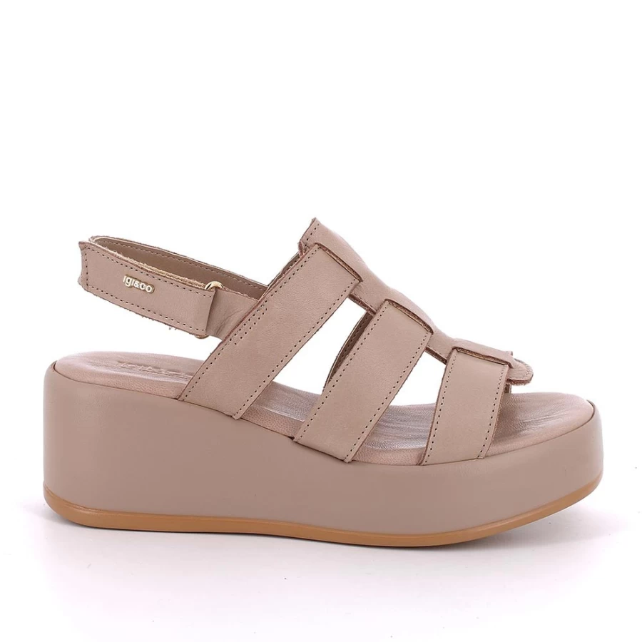 "Igi&Co Women's Taupe Leather Wedge Sandals – Stylish & Comfortable"
