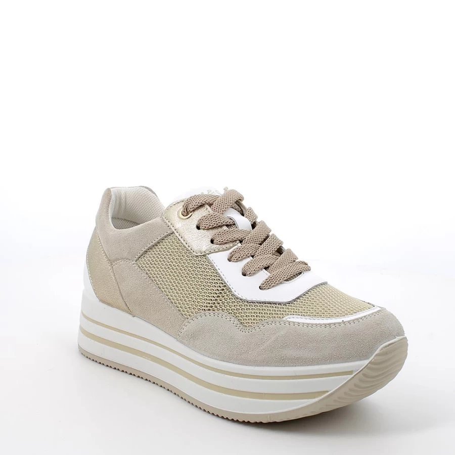 Igi&Co Women's Beige & White Wedge Sneakers for Comfort and Style