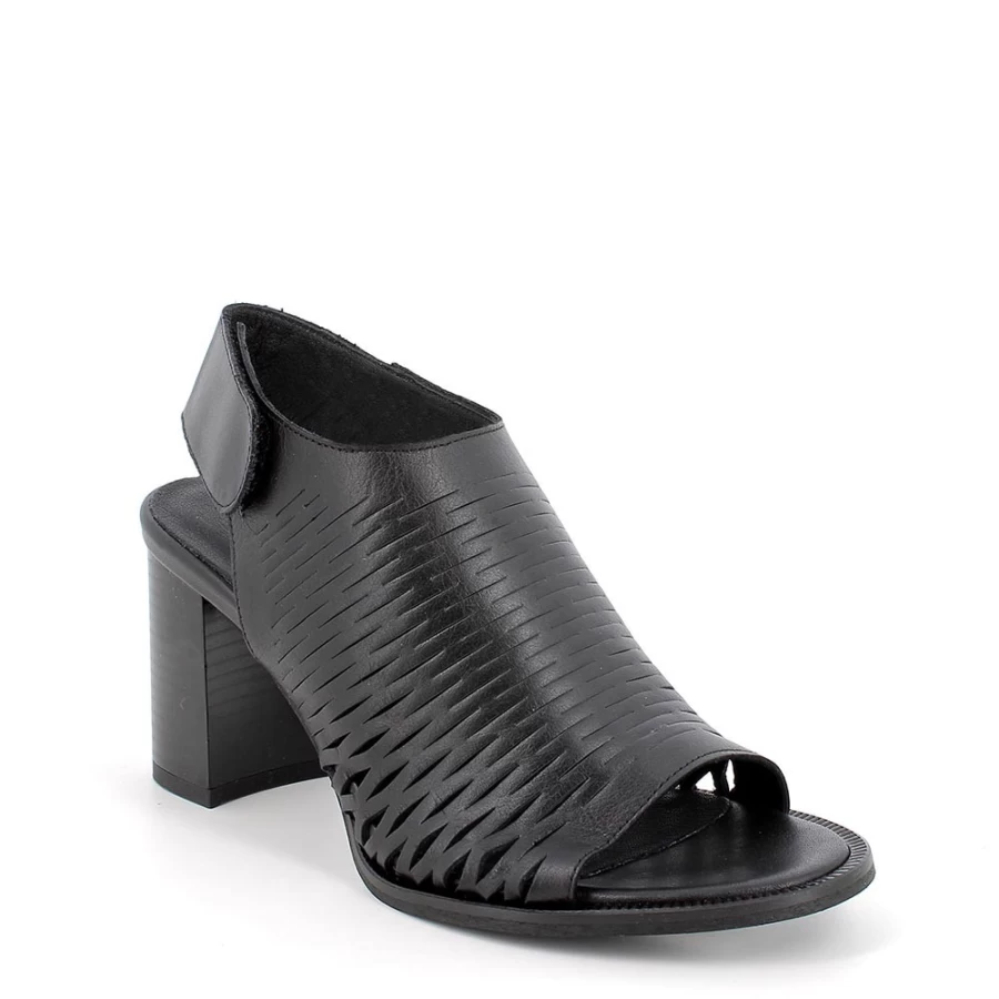 "Igi&Co Women's Black Leather Heeled Sandals"