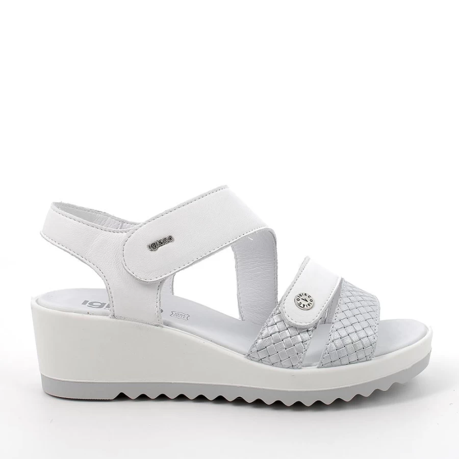 "Igi&Co Women's White & Silver Leather Wedge Sandals"