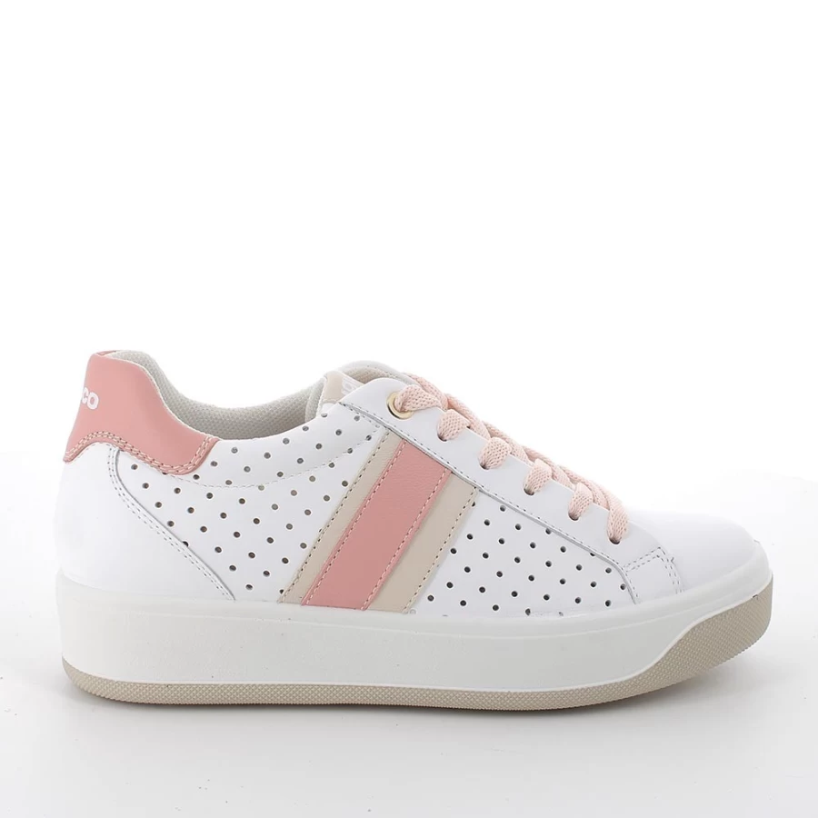 "Igi&Co Women's White-Pink Leather Sneakers"