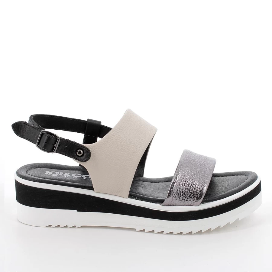 "Igi&Co Women's Grey-Black Wedge Sandals – Stylish & Comfortable"