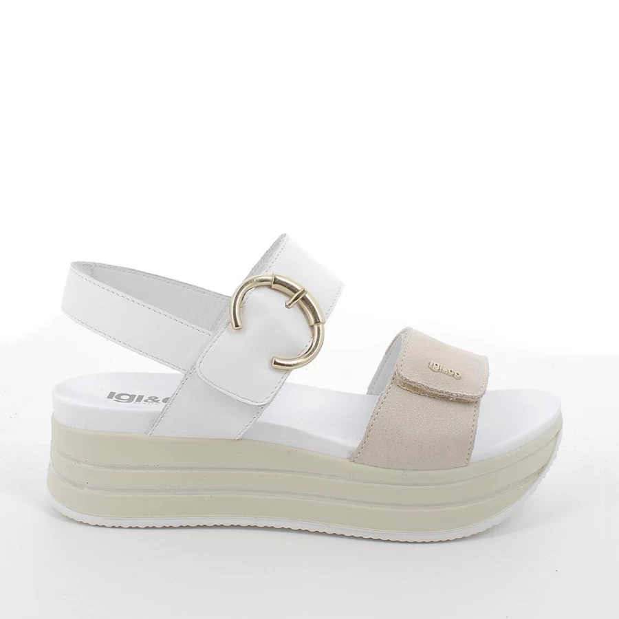"Igi&Co Women's Beige & White Leather Wedge Sandals – Stylish & Comfortable"