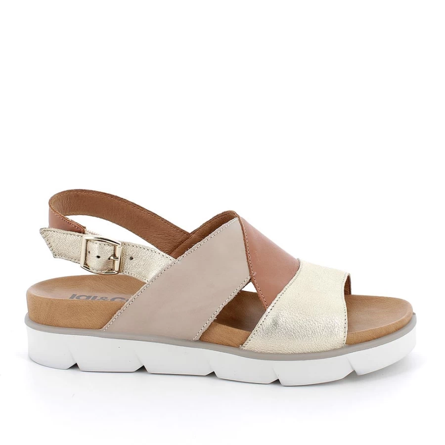"Igi&Co Women's Platinum-Beige Leather Sandals – Elegant & Comfortable Footwear"