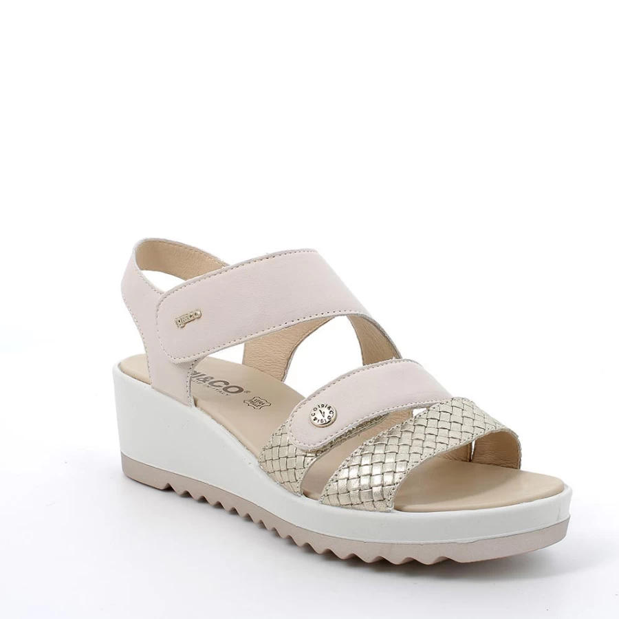"Igi&Co Women's Leather Wedge Sandals in Ecru-Platinum"