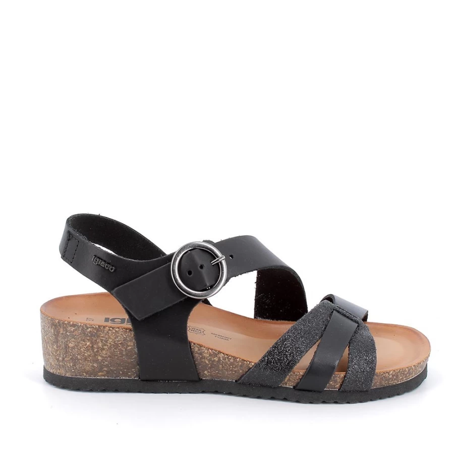 "Igi&Co Women's Black Leather Sandals – Stylish & Comfortable Footwear"