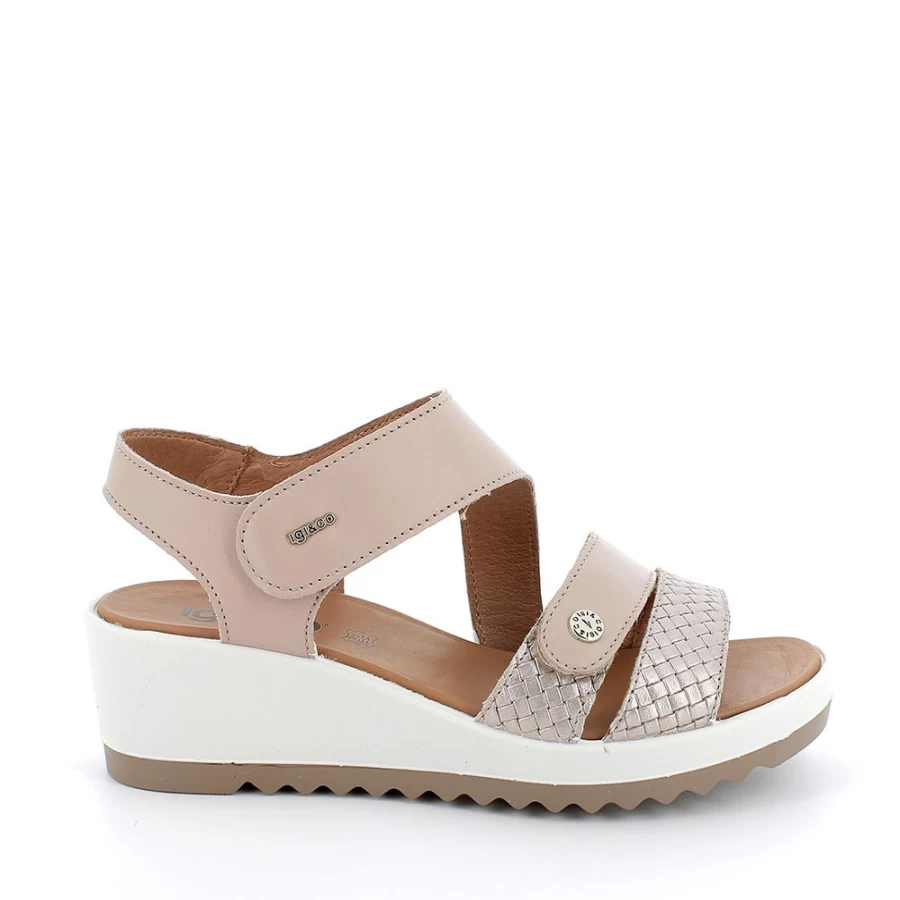 "Igi&Co Women's Platinum Nut Leather Wedge Sandals"