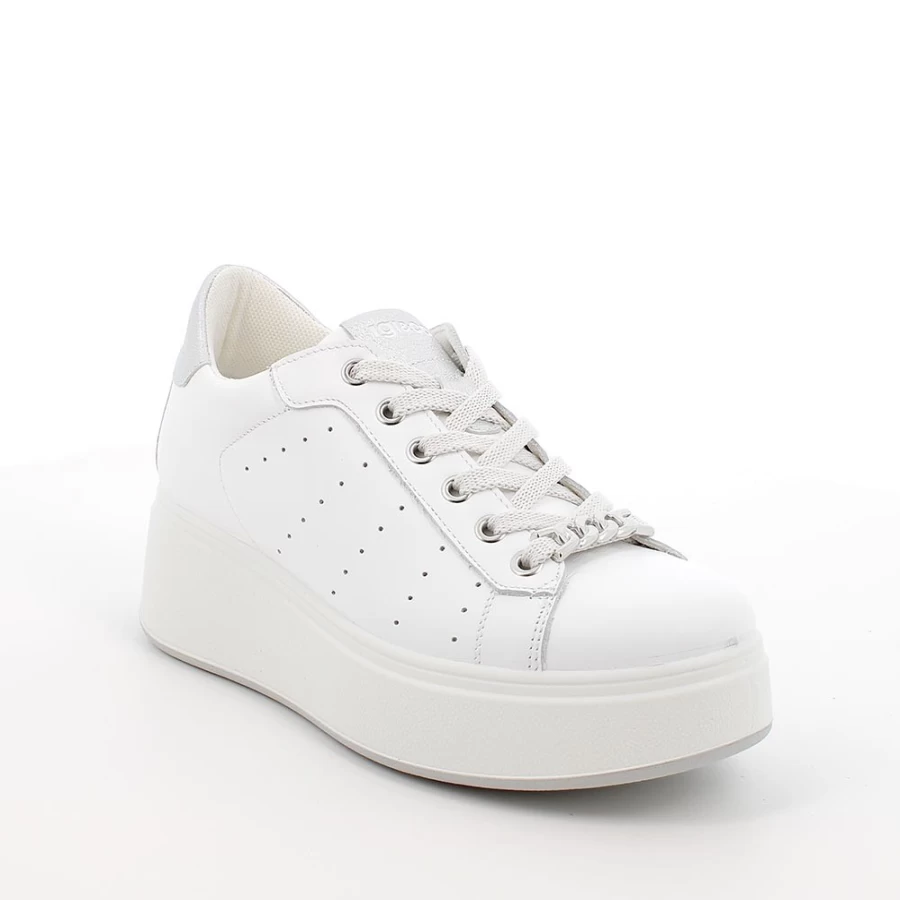 "Igi&Co Women's White-Silver Leather Wedge Sneakers for Ladies"