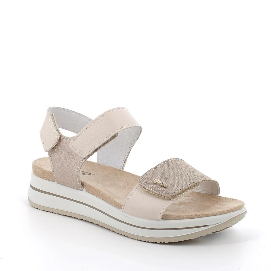 "Igi&Co Women's Leather Wedge Sandals in Ecru-Beige"