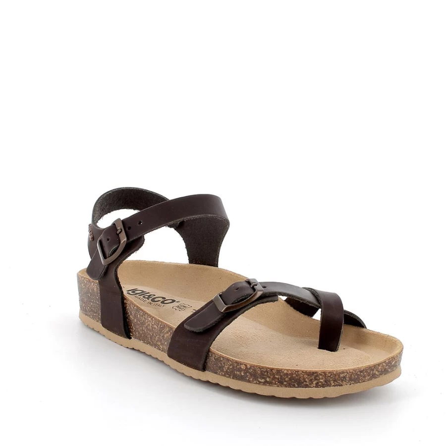 "Igi&Co Women's Dark Brown Leather Flip Flop Sandals"