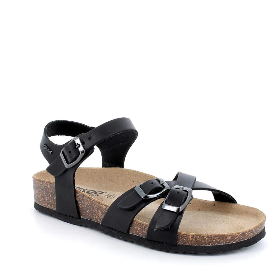 "Igi&Co Women's Black Leather Sandals – Stylish & Comfortable Footwear"