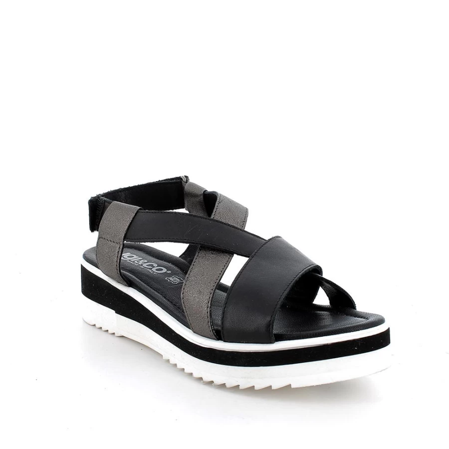 "Igi&Co Women's Black Leather Wedge Sandals – Stylish & Comfortable"