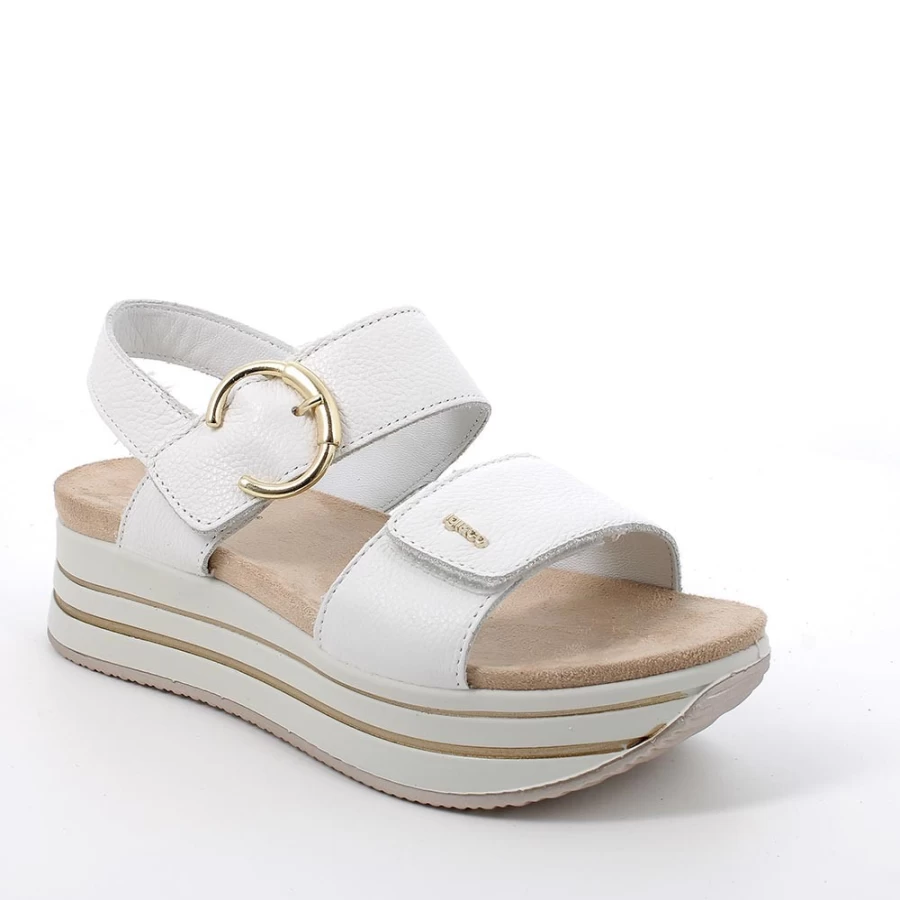 "Igi&Co Women's White Leather Wedge Sandals"