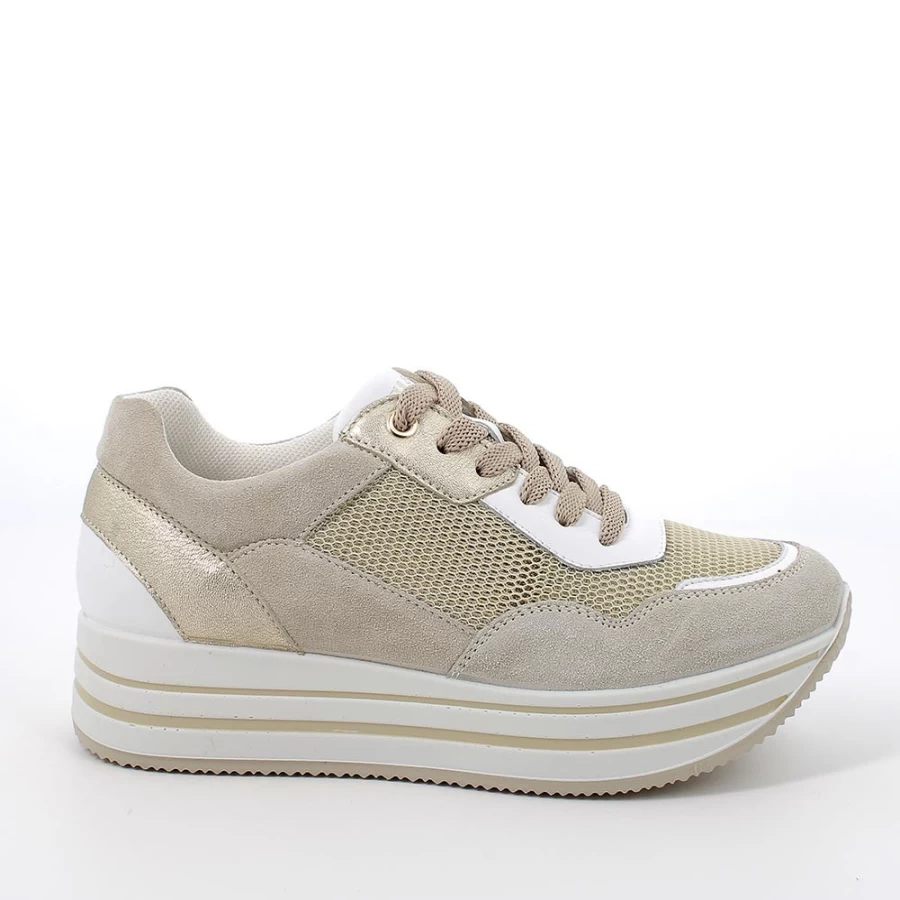 Igi&Co Women's Beige & White Wedge Sneakers for Comfort and Style
