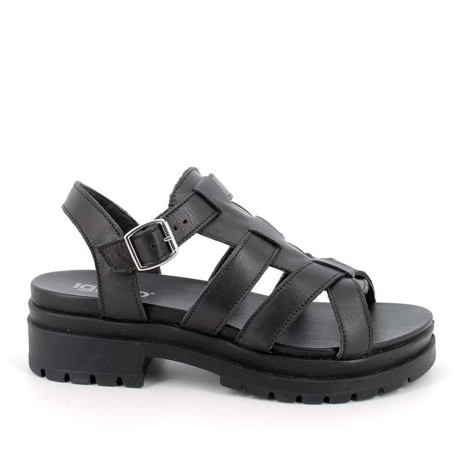 "Igi&Co Women's Black Leather Sandals with Heel - Stylish & Comfortable"