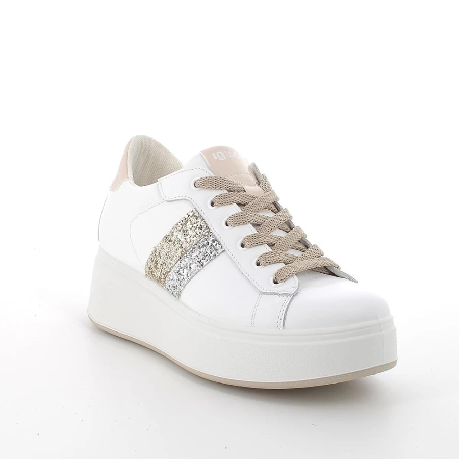 "Igi&Co Women's White Leather Wedge Sneakers for Style and Comfort"
