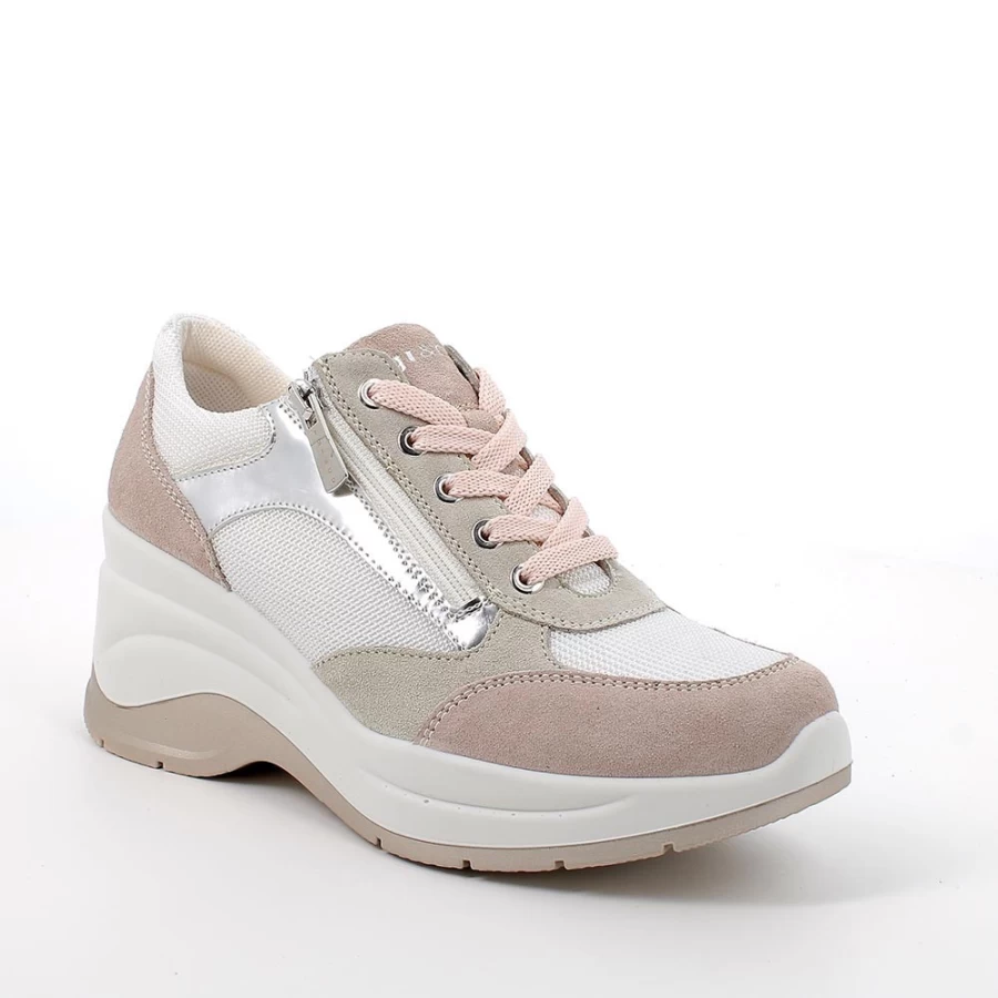 Igi&Co Women's Powder Beige & White Wedge Sneakers - Fashion Comfort Casual Shoes