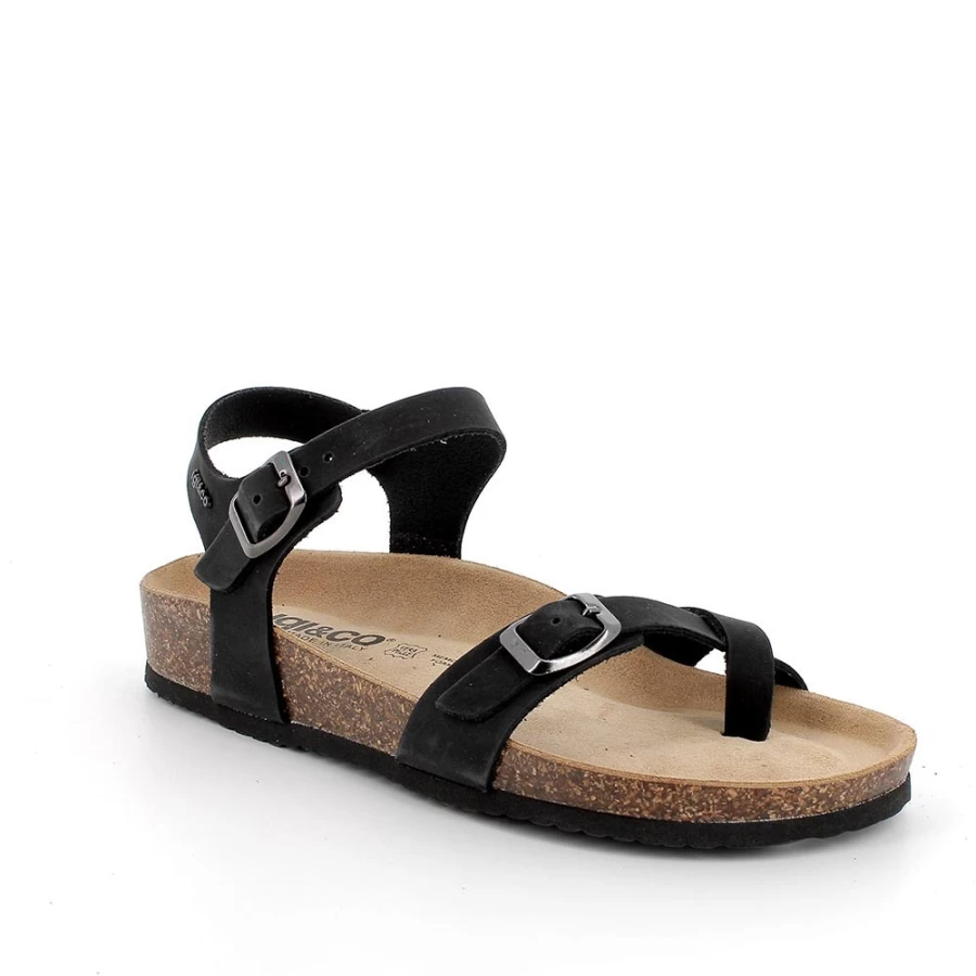 Igi&Co Women's Black Leather Flip Flop Sandals