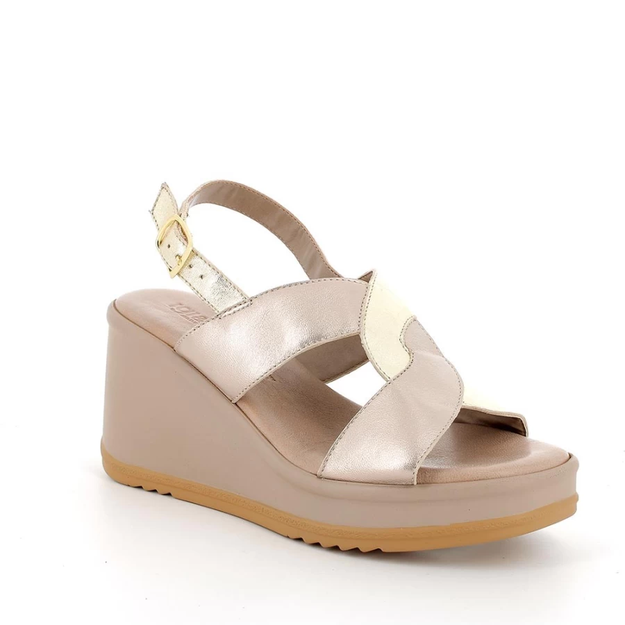"Igi&Co Women's Platinum-Champagne Leather Wedge Sandals"